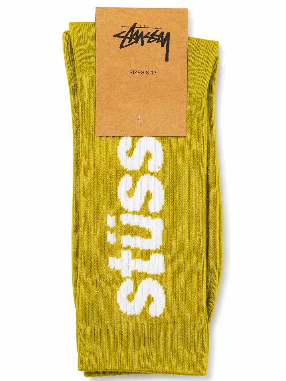 Stussy Yellow-Green Crew Socks with White Logo